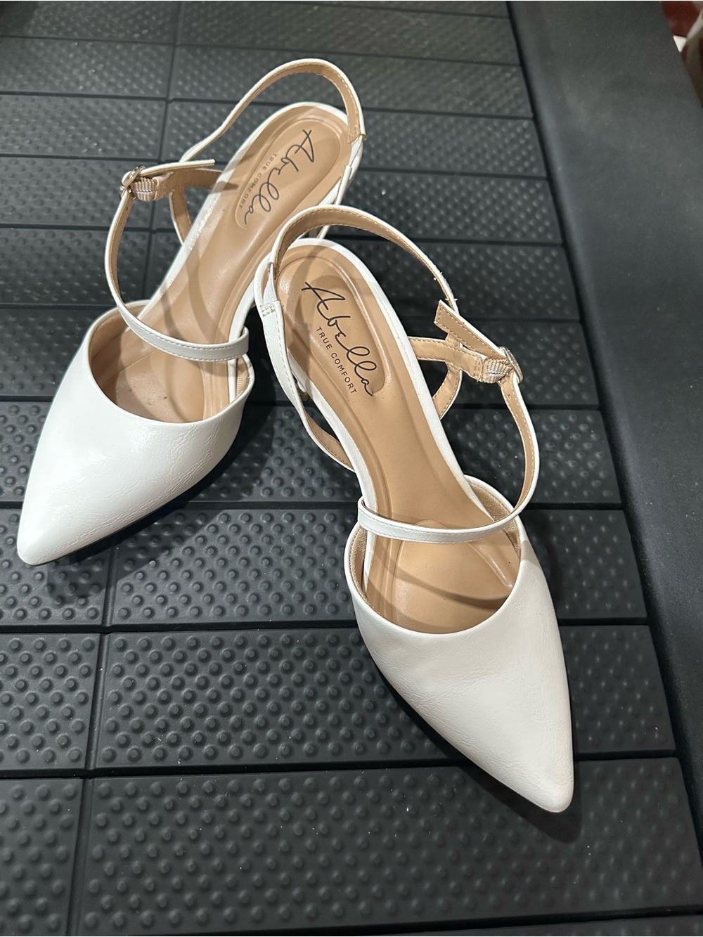 Abella White Pointed Toe Slingback Heels with Cross Straps